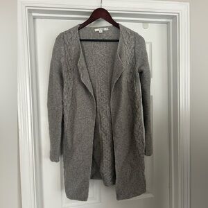 Boden Size 4 Grey 70% Wool 10% Alpaca‎ Aran Cable Knit Open Front Long Cardigan